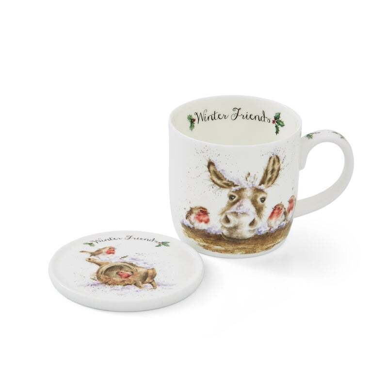 Royal Worcester Wrendale Christmas Mug & Coaster Set - Winter Friends