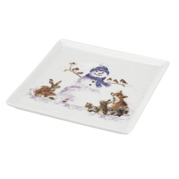 Royal Worcester Wrendale Christmas Square Plate - Gathered All Around