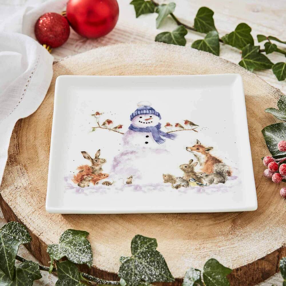 Royal Worcester Wrendale Christmas Square Plate - Gathered All Around
