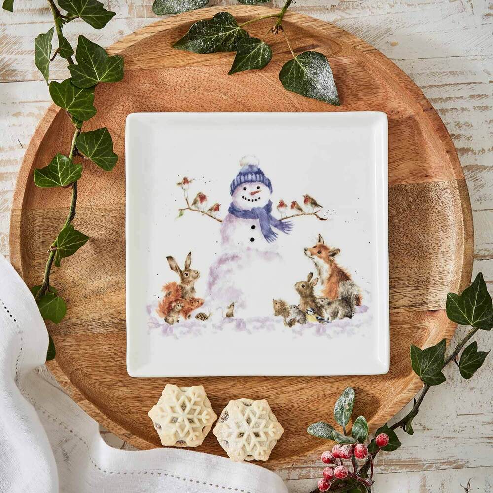 Royal Worcester Wrendale Christmas Square Plate - Gathered All Around