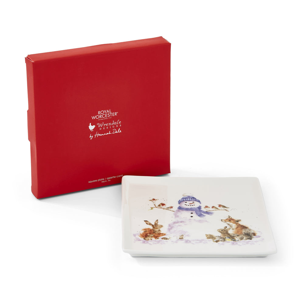 Royal Worcester Wrendale Christmas Square Plate - Gathered All Around