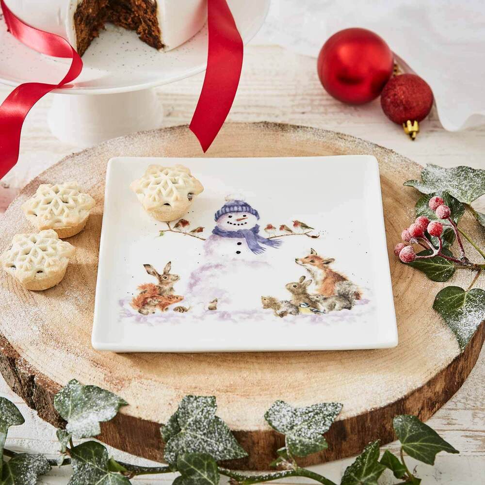 Royal Worcester Wrendale Christmas Square Plate - Gathered All Around