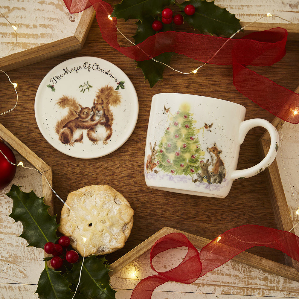 Royal Worcester Wrendale Christmas Mug & Coaster Set - Oh Christmas Tree