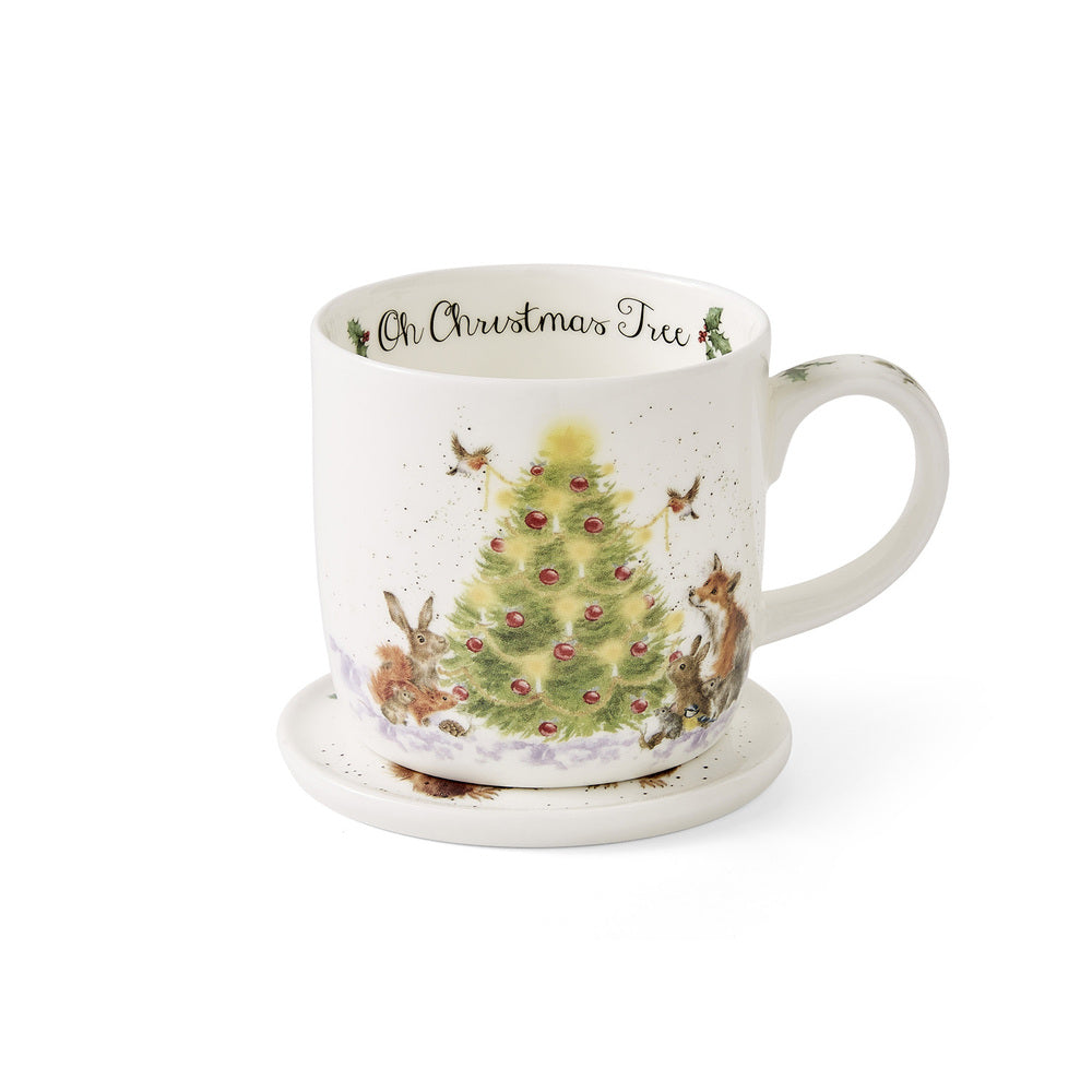 Royal Worcester Wrendale Christmas Mug & Coaster Set - Oh Christmas Tree
