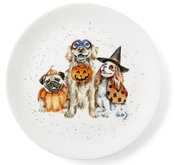 Royal Worcester Wrendale Coupe Plate - 'Trick or Treat' Halloween Dogs