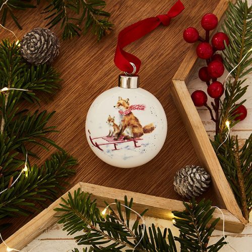 Royal Worcester Wrendale Christmas Bauble - Sleigh Ride