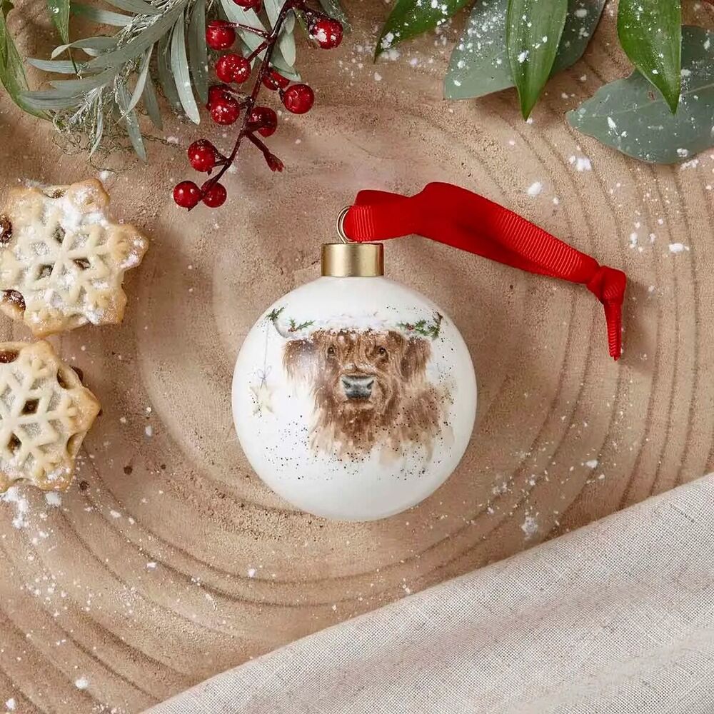 Royal Worcester Wrendale Christmas Bauble - Highland Cow Highland Star