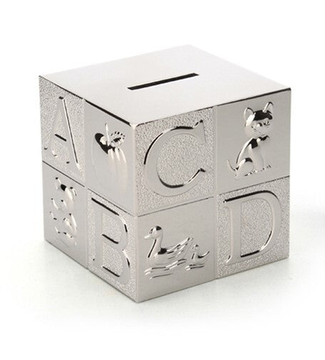 Whitehill Baby - Silver Plated Money Box - Alphabet Cube