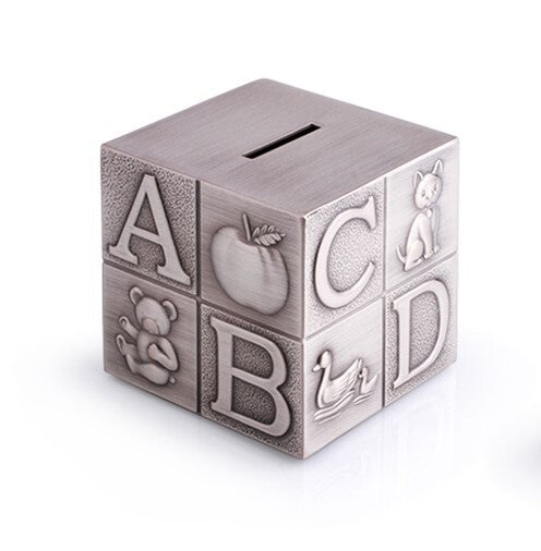 Whitehill Baby - Money Box - Alphabet Cube Pewter Effect
