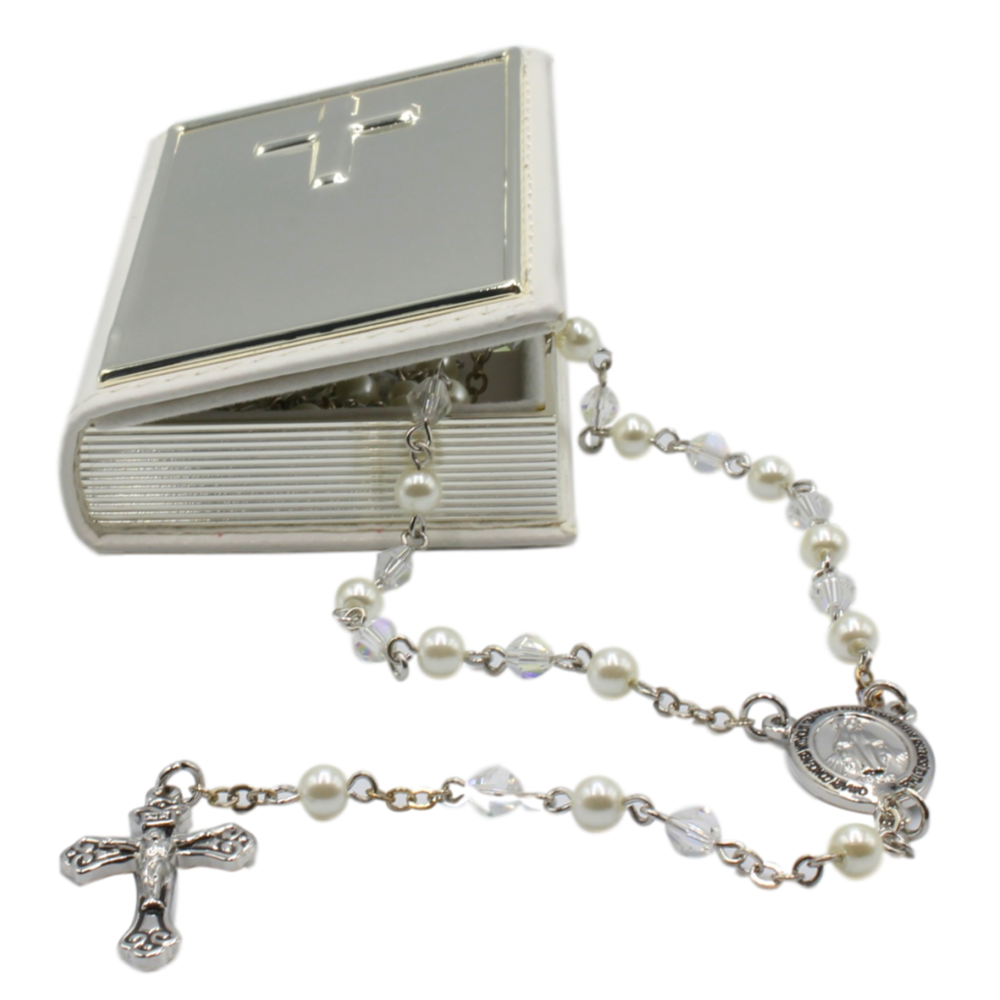 Whitehill Giftware - Rosary Beads in White Leatherette Case