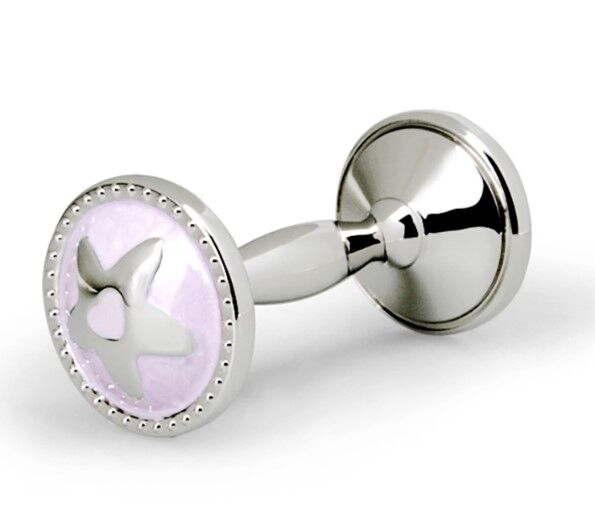Whitehill Baby - Silverplated Dumbell Rattle - Pink Star