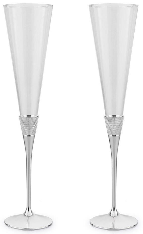 Whitehill Barware - Toasting Flutes with Silver Band (Set of 2)
