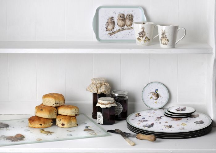 Wrendale Designs by Pimpernel Mug and Tray Set - Owls, Hare, Ducks